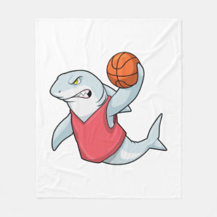 Shark at Sports with Basketball Fleece Blanket
