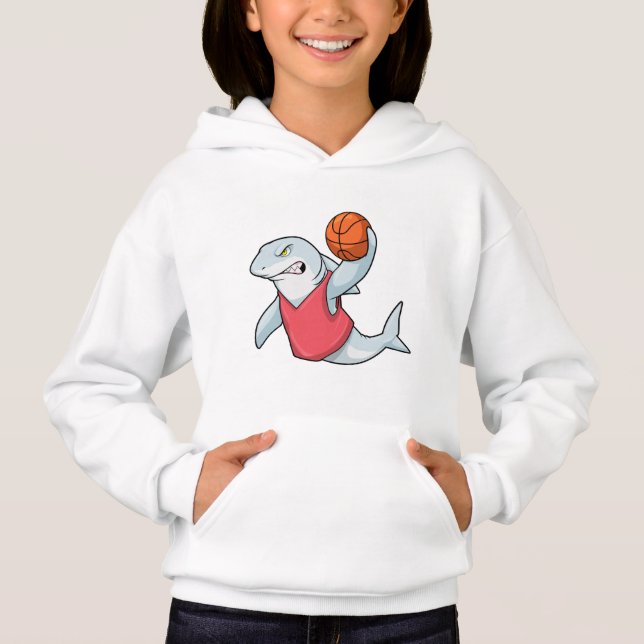Shark at Sports with Basketball Hoodie (Front)