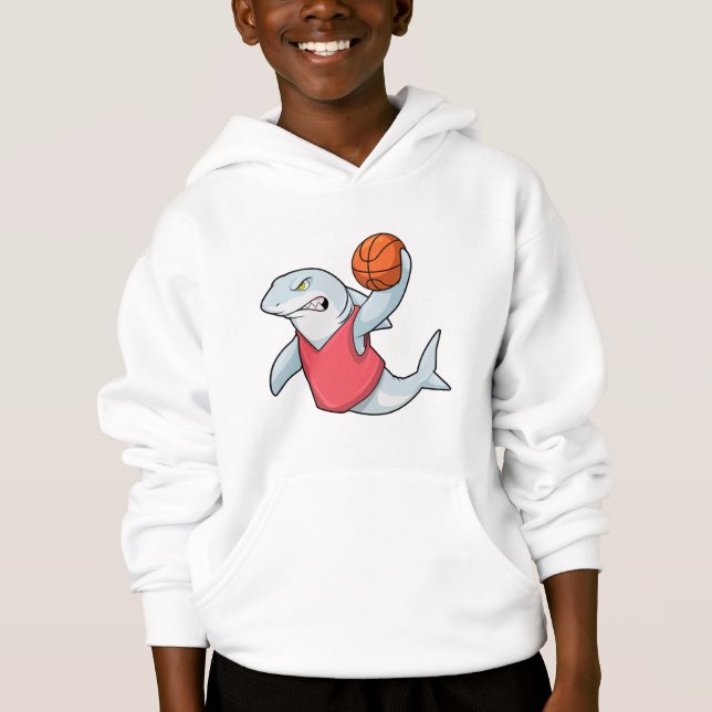 Shark at Sports with Basketball Hoodie (Front)