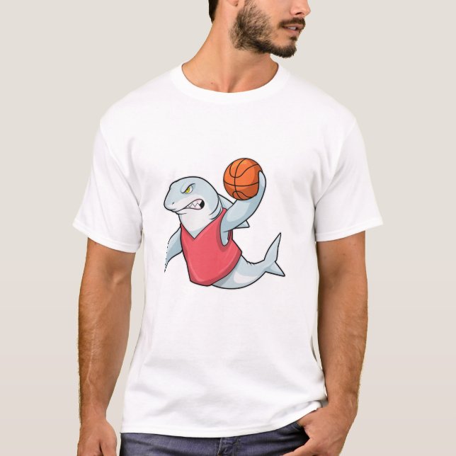 Shark at Sports with Basketball T-Shirt (Front)