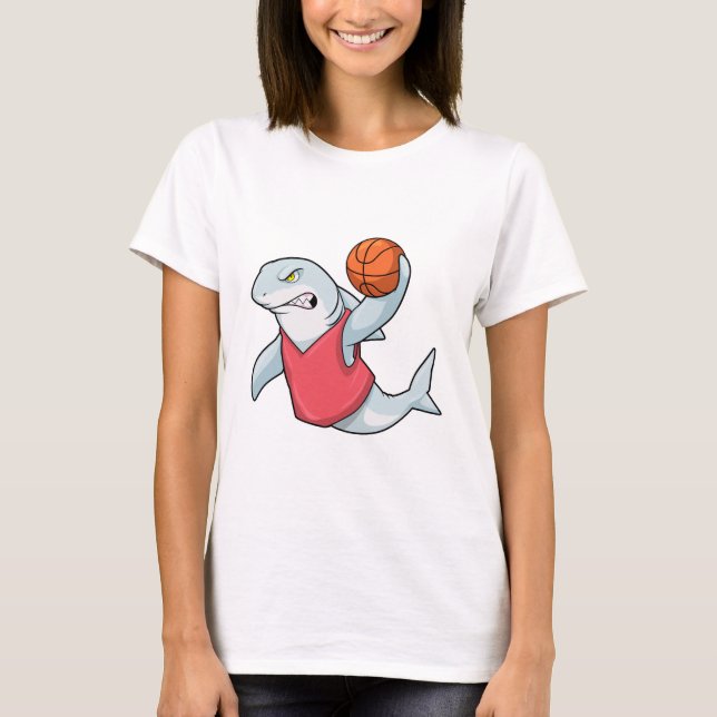 Shark at Sports with Basketball T-Shirt (Front)