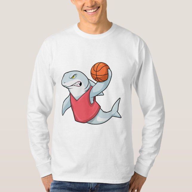 Shark at Sports with Basketball T-Shirt (Front)