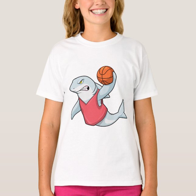 Shark at Sports with Basketball T-Shirt (Front)