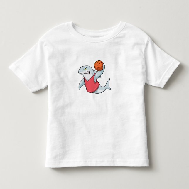 Shark at Sports with Basketball Toddler T-shirt (Front)