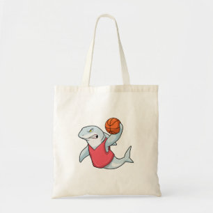 Shark at Sports with Basketball Tote Bag