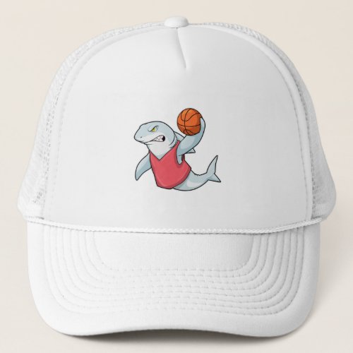 Shark at Sports with Basketball Trucker Hat