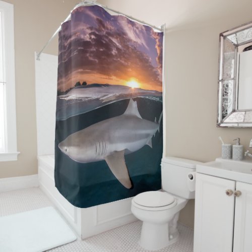 Shark at Sunset Shower Curtain