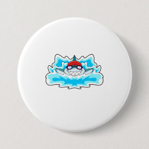 Shark at Swimming with Swimming goggles Button