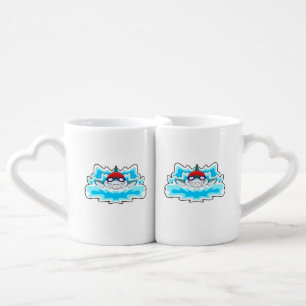 Shark at Swimming with Swimming goggles Coffee Mug Set