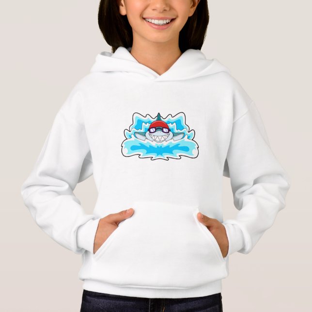 Shark at Swimming with Swimming goggles Hoodie (Front)