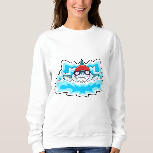 Shark at Swimming with Swimming goggles Sweatshirt (Front)