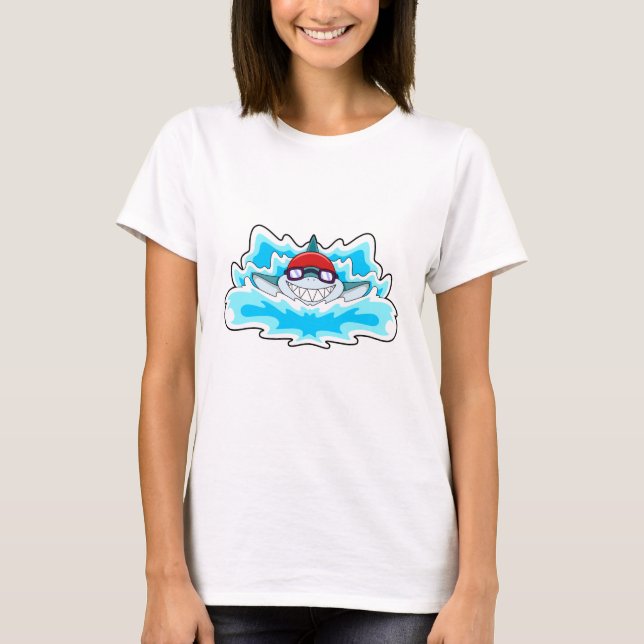 Shark at Swimming with Swimming goggles T-Shirt (Front)