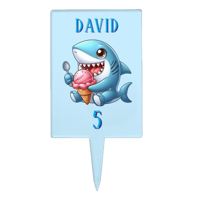 Shark Attack Beach Birthday Cake Topper  (Front)