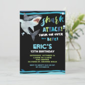 Shark Attack Birthday Party Shark Boys Pool Party Invitation (Standing Front)