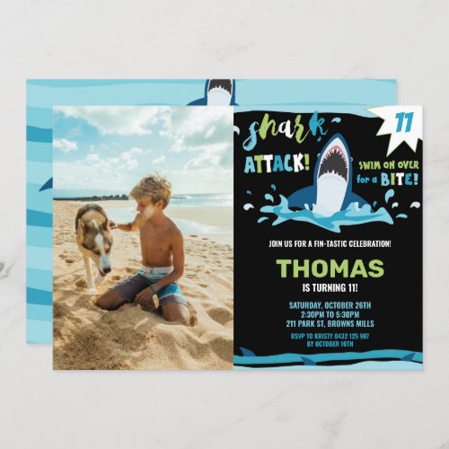 Shark Attack Birthday Party Shark Boys Pool Photo Invitation