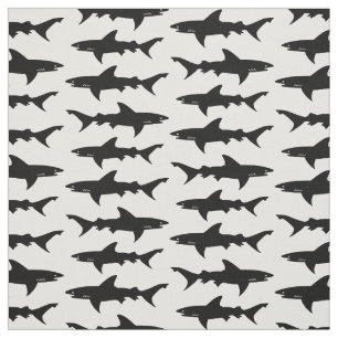 Shark Attack Black and White School of Sharks Fabric