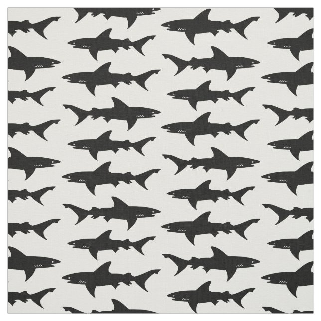 Shark Attack Black and White School of Sharks Fabric (Swatch)