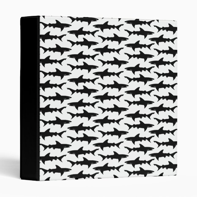 Shark Attack Black and White Sharks Pattern Binder (Front/Spine)