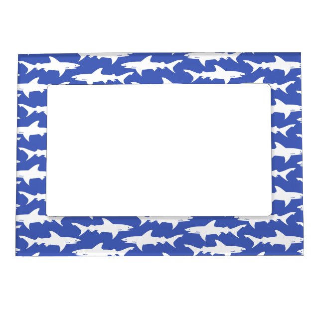 Shark Attack - Blue and White Magnetic Photo Frame (Front)
