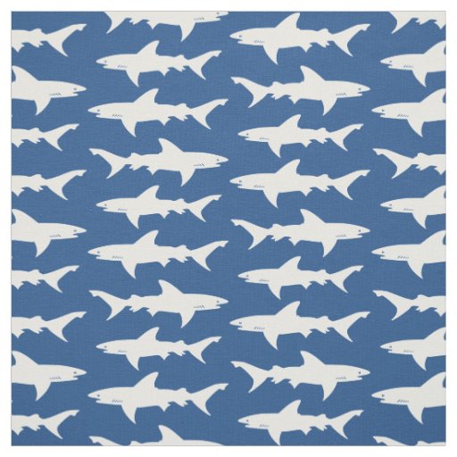 Shark Attack Blue and White School of Sharks Fabric