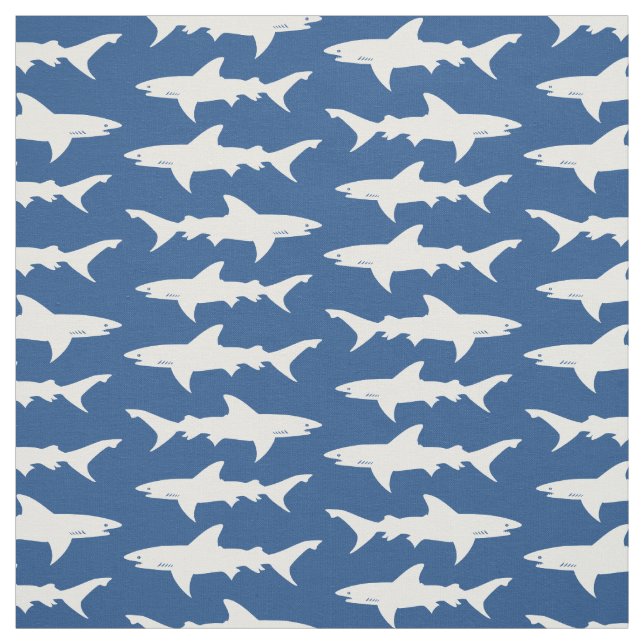 Shark Attack Blue and White School of Sharks Fabric (Swatch)