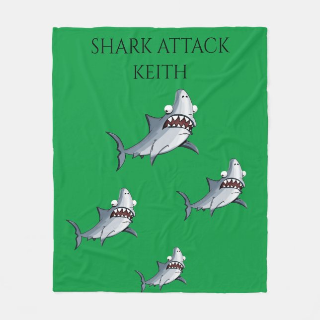 "SHARK ATTACK" fleece blanket & personalized name. (Front)