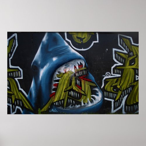Shark attack graffiti poster