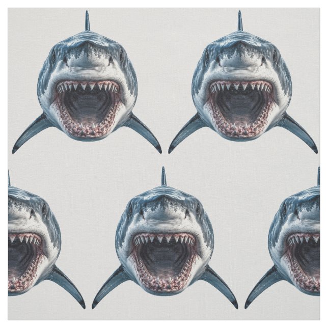 Shark Attack Grey Background Fun Animal art Fabric (Swatch)