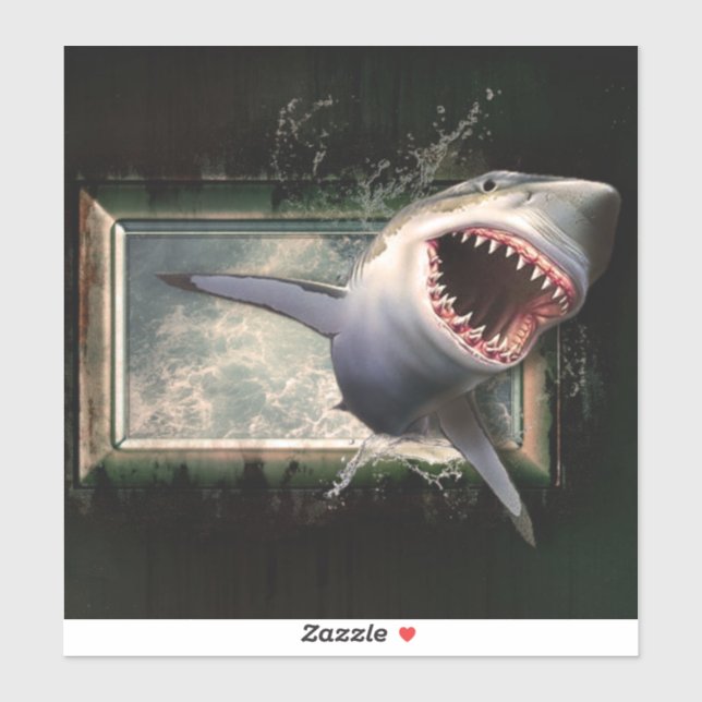 Shark attack leaping out of water 3d style sticker (Sheet)