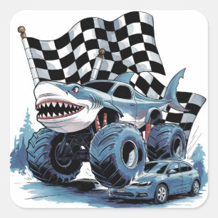 Shark Attack Monster Truck Birthday Bash Square Sticker