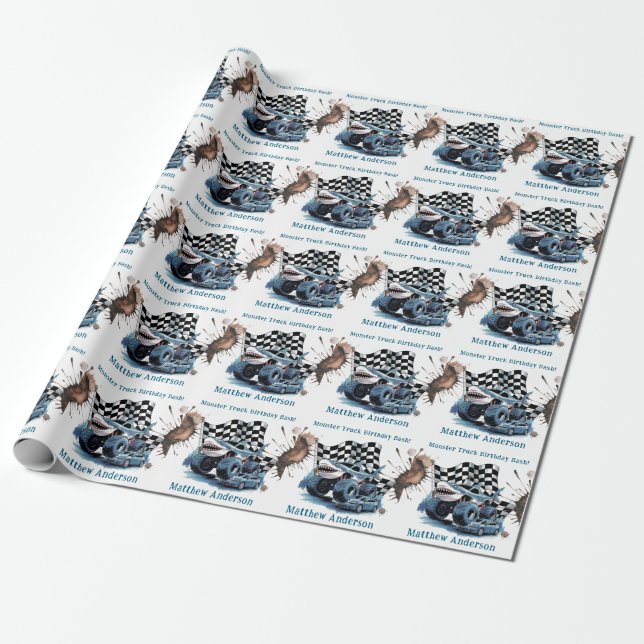 Shark Attack Monster Truck Birthday Bash  Wrapping Paper (Unrolled)