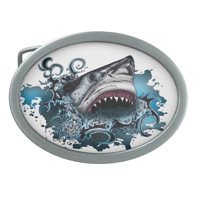 Shark Attack Oval Belt Buckle (Front)