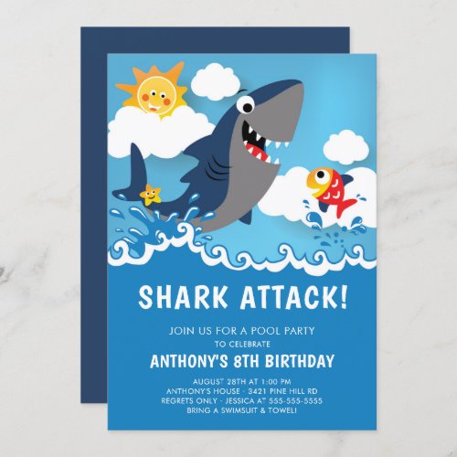 Shark Attack Pool Party Birthday Invitation