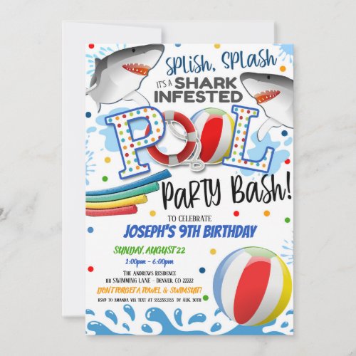 Shark Attack Pool Party Invitation