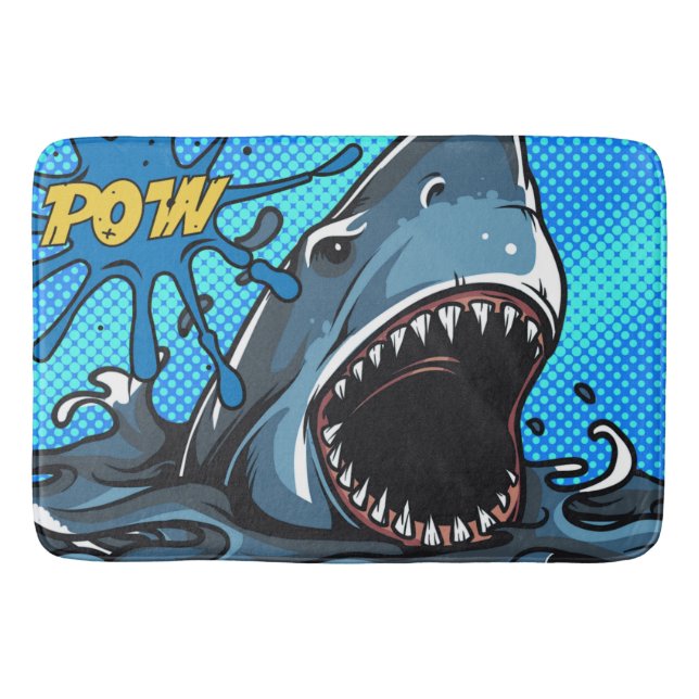 Shark Attack POW Superhero Comic Water Splat Bath Mat (Front)