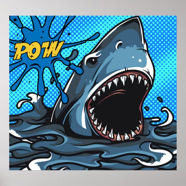 Shark Attack POW Superhero Comic Water Splat Poster (Front)