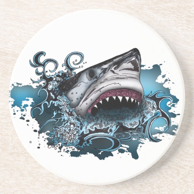 Shark Attack Sandstone Coaster (Front)
