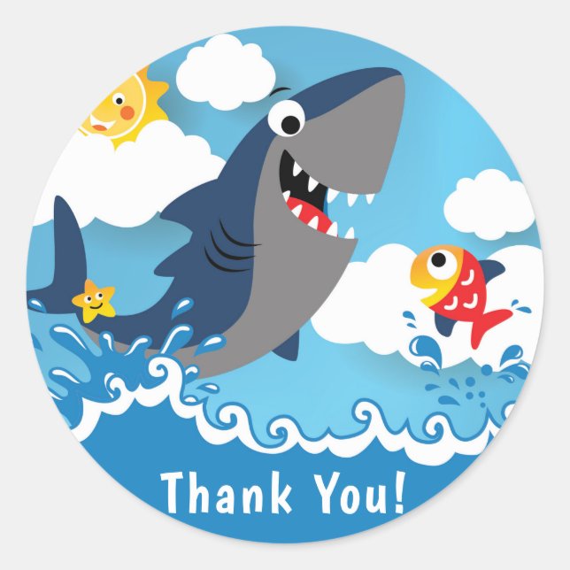 Shark Attack Thank You Favor Sticker (Front)