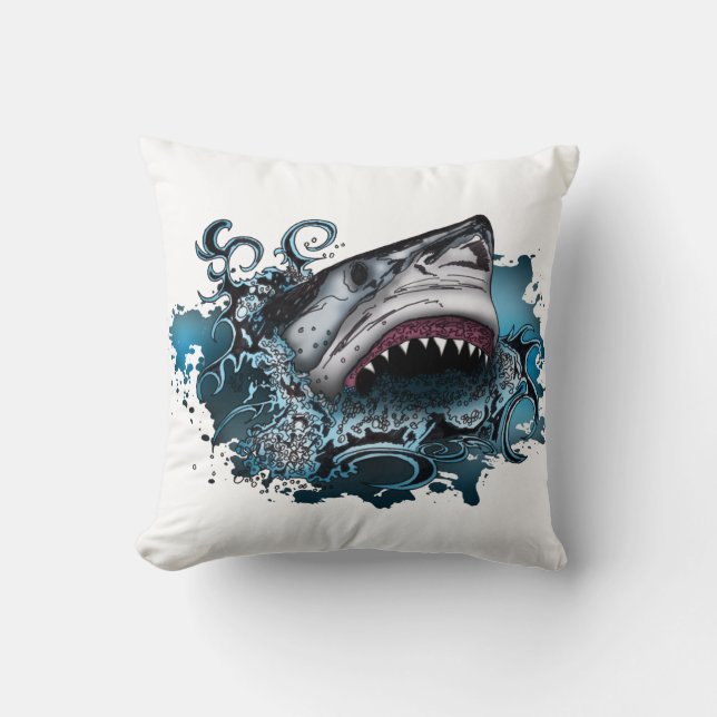Shark Attack Throw Pillow (Front)