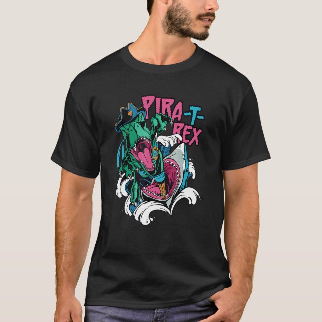 Shark Attacking A rex Pirate Pira rex Rise Time T-Shirt (Front)