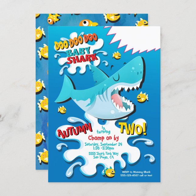 Shark Baby Birthday Party invitation (Front/Back)