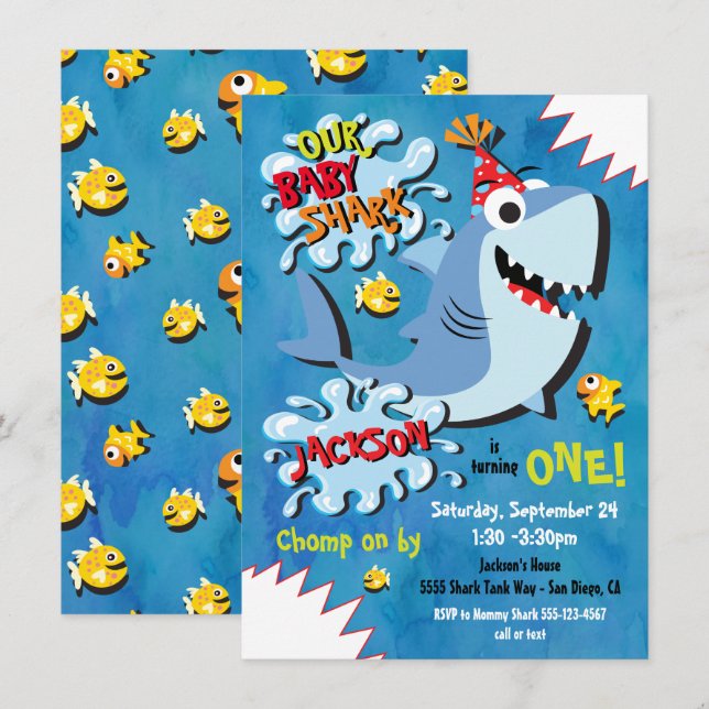 Shark Baby Birthday Party invitation (Front/Back)