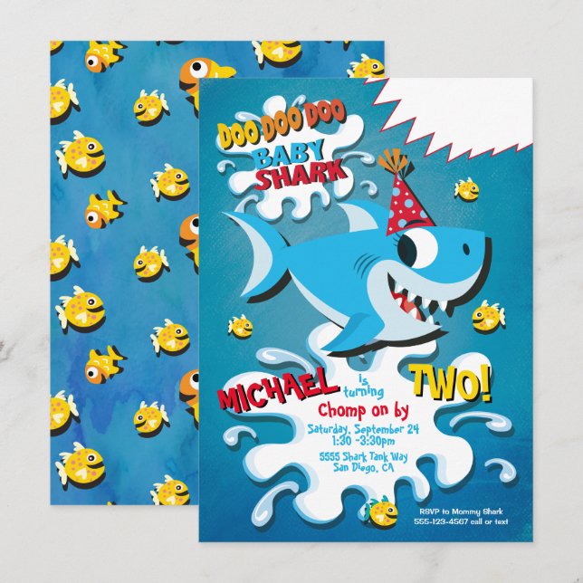 Shark Baby Boy or Girl Birthday Party invitation (Front/Back)