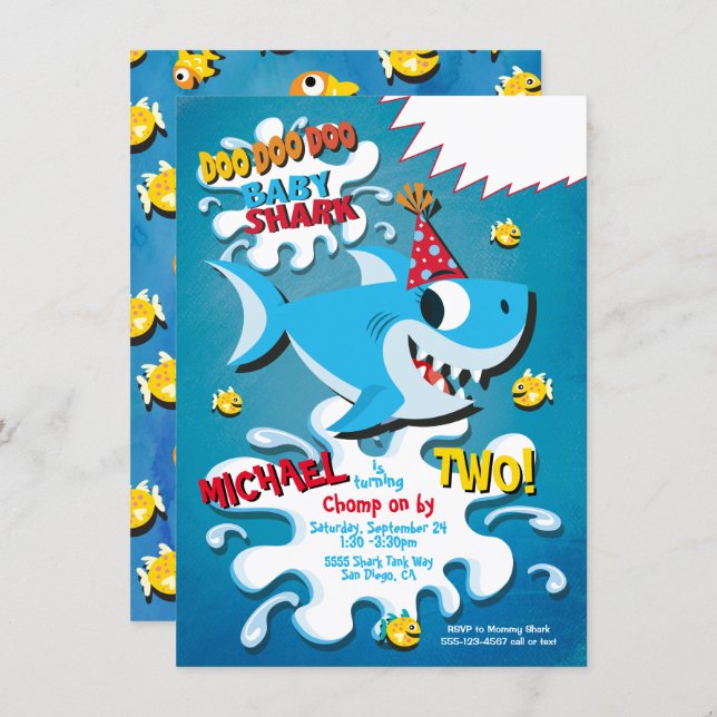 Shark Baby Boy or Girl Birthday Party invitation (Front/Back)