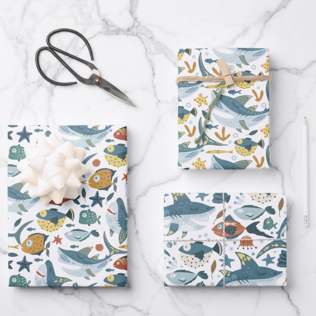 Shark Baby Boy Wrapping Paper Sheets Set of 3 (Front)