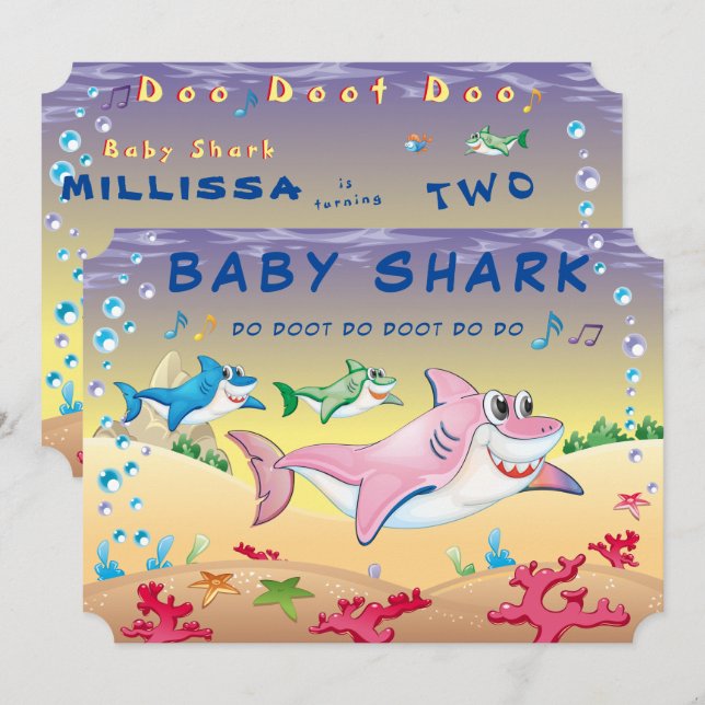 Shark 🦈Baby Cool Fab Amazing Birthday Ocean Party Invitation (Front/Back)