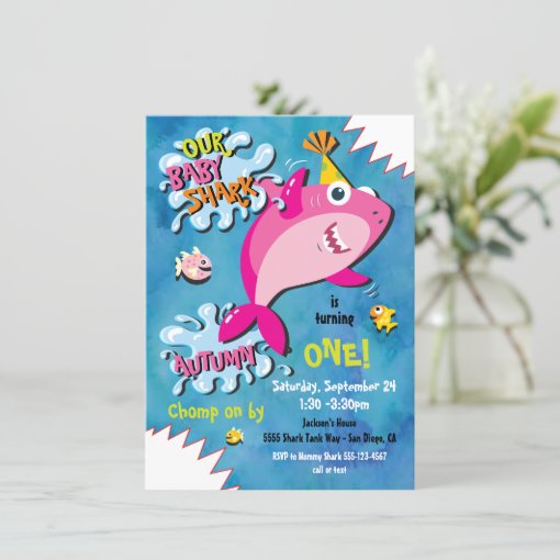 Shark Baby Girl Birthday Party invitation | Zazzle