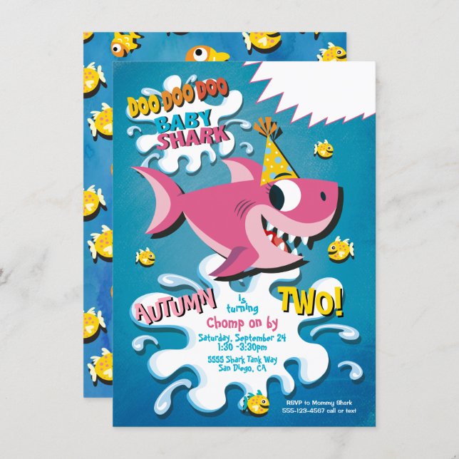 Shark Baby Girl Birthday Party invitation (Front/Back)