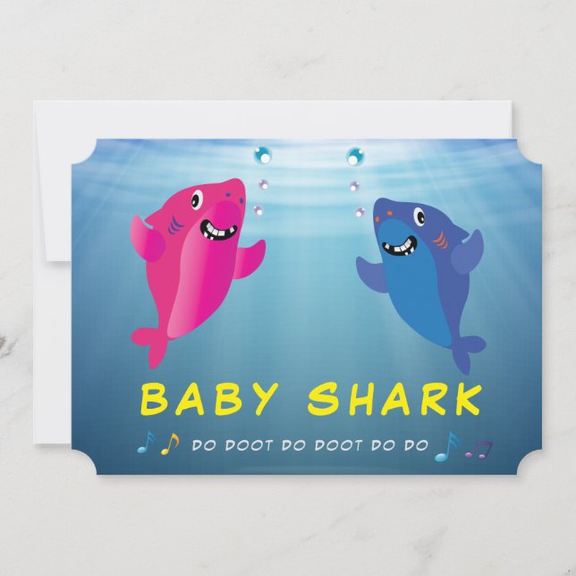 Shark Baby Pink 🦈 Blue Birthday Party  Invitation (Front)