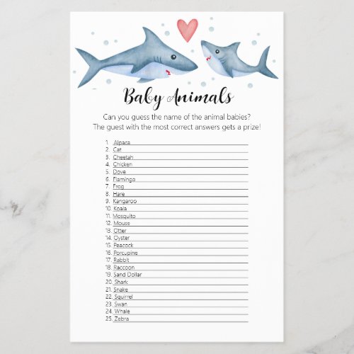 Shark Baby Shower Baby Animals Game Flyer